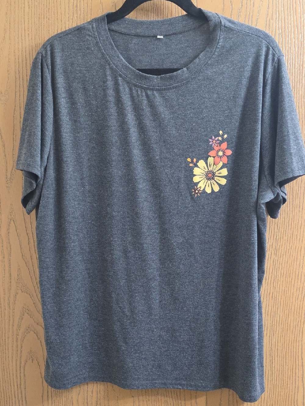 Women's Charcoal Short Sleeve Tee with Floral Chest Print